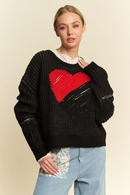 Davi &amp; Dani Contrast Heart Dropped Shoulder Sweater