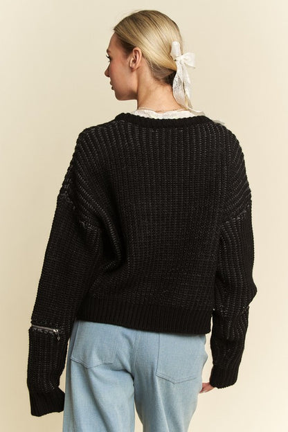 Davi &amp; Dani Contrast Heart Dropped Shoulder Sweater