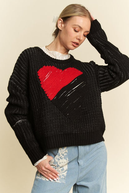 Davi &amp; Dani Contrast Heart Dropped Shoulder Sweater