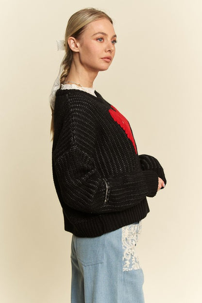 Davi &amp; Dani Contrast Heart Dropped Shoulder Sweater